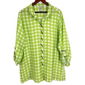 Multiples Womens Plus Size 1X Wearable Art to Wear Green Blouse Shirt Top Beach